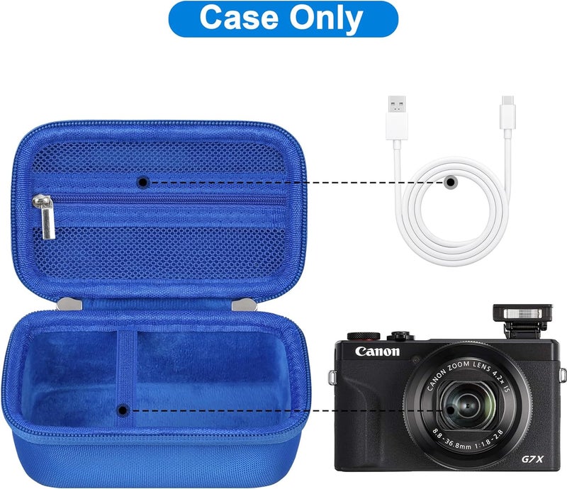 Canboc حافظة كاميرا لكاميرا كانون باور شوت G7 X مارك III/ G7X مارك II الرقمية 4K لتصوير الفيديو، حقيبة كاميرا فيديو 4K، جيب شبكي بسحاب يناسب كابل USB، بطاريات، زرقاء - Image 2